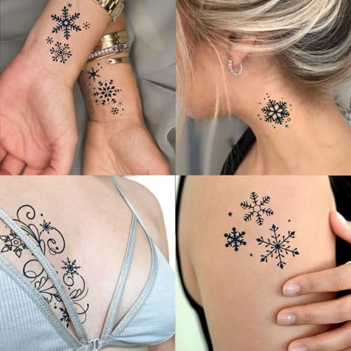 CHARLENT Snowflake Semi-Permanent Tattoos for Women Adults - Realistic Fake Tattoos Last 2 Weeks, Waterproof, Fades Naturally, Dark Blue - görsel 10