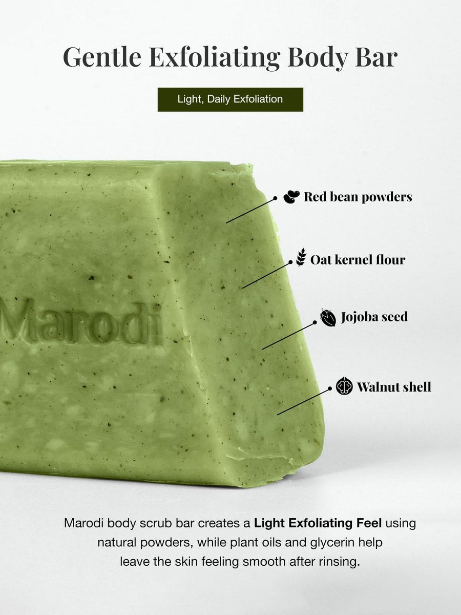 Marodi Body Scrub Bar Soap - Korean Exfoliating Body Wash Bar with Green Tea & Centella Extract, 7 Oz (200g), Subtle Fruity Citrus Scent, Deep Cleaning, Moisturizing & Refreshing, Sunrise Mist - görsel 11