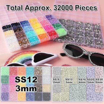 2 Boxes Rhinestones for Bedazzling Kits, Multicolor 3mm & Silver Clear 2-6mm Resin Flatback Gems with 3x B7000 Glue for DIY Crafting