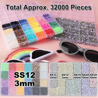 2 Boxes Rhinestones for Bedazzling Kits, Multicolor 3mm & Silver Clear 2-6mm Resin Flatback Gems with 3x B7000 Glue for DIY Crafting