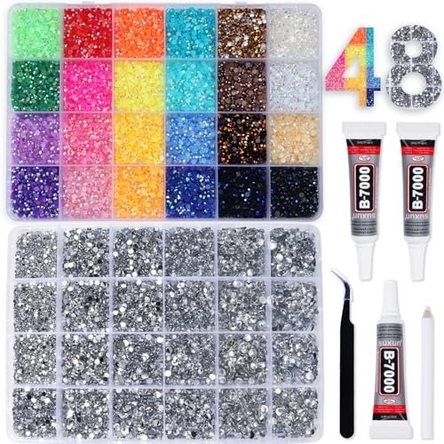 2 Boxes Rhinestones for Bedazzling Kits, Multicolor 3mm & Silver Clear 2-6mm Resin Flatback Gems with 3x B7000 Glue for DIY Crafting - görsel 2
