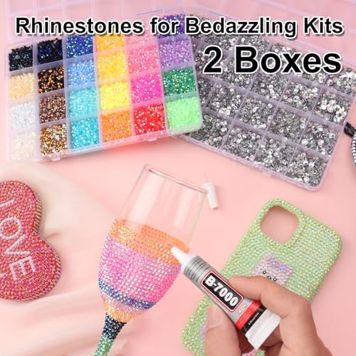 2 Boxes Rhinestones for Bedazzling Kits, Multicolor 3mm & Silver Clear 2-6mm Resin Flatback Gems with 3x B7000 Glue for DIY Crafting - görsel 6