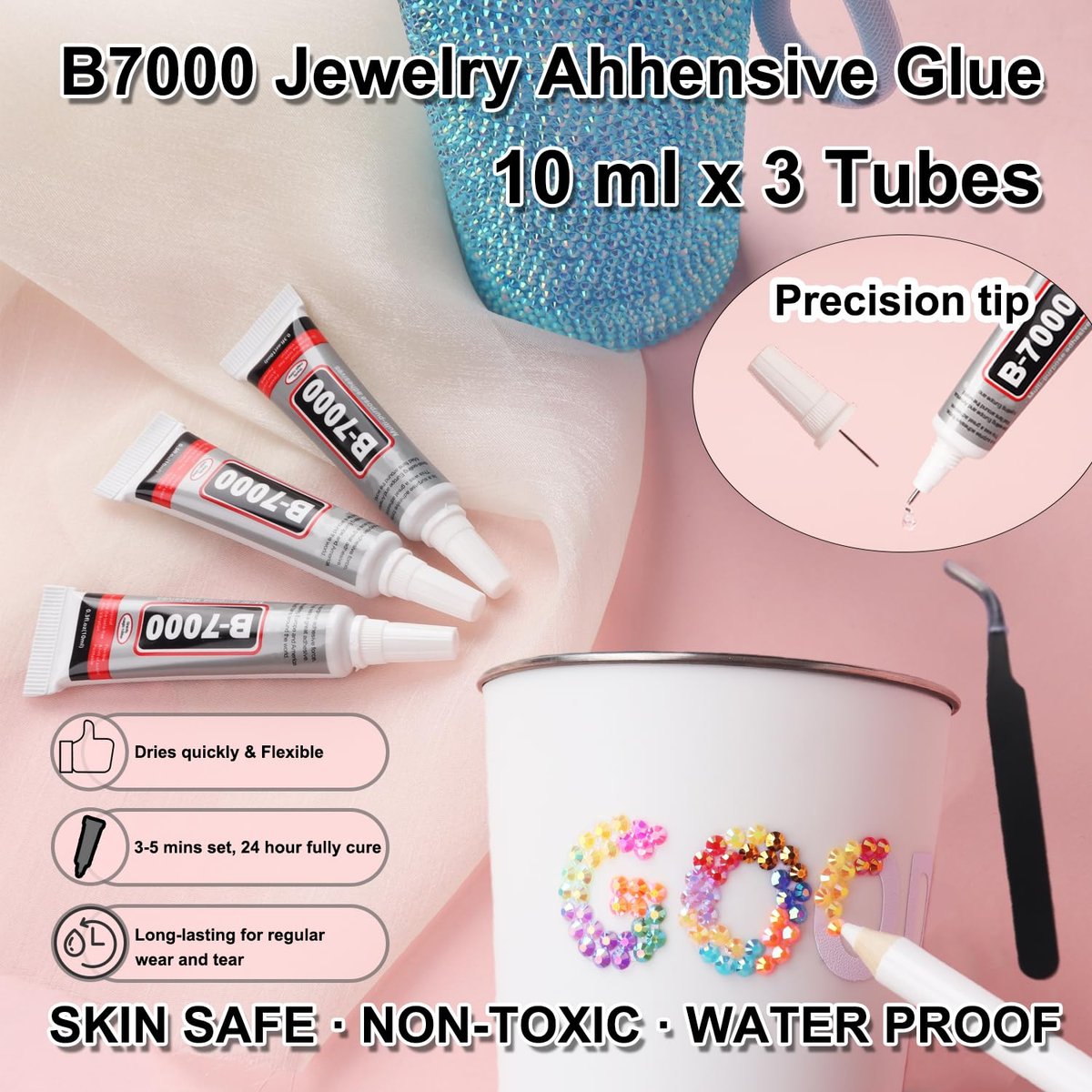 2 Boxes Rhinestones for Bedazzling Kits, Multicolor 3mm & Silver Clear 2-6mm Resin Flatback Gems with 3x B7000 Glue for DIY Crafting - görsel 9