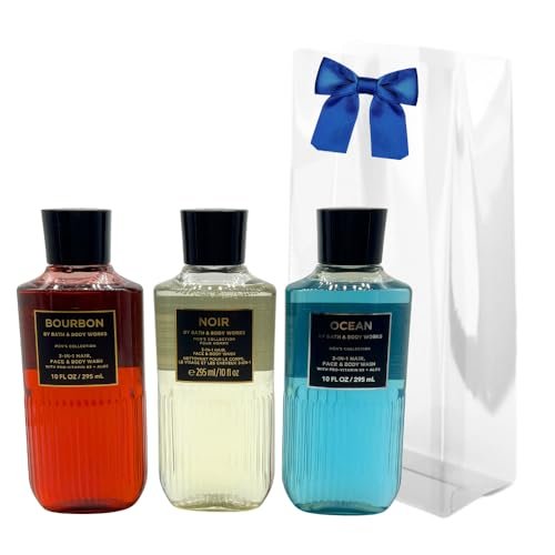 Bath & Body Works Bourbon, Noir, Ocean Men's Collection 3-in-1 Hair, Face & Body Wash Gift Set (3 x 10 fl oz) Avelisse