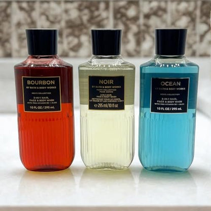 Bath & Body Works Bourbon, Noir, Ocean Men's Collection 3-in-1 Hair, Face & Body Wash Gift Set (3 x 10 fl oz) Avelisse