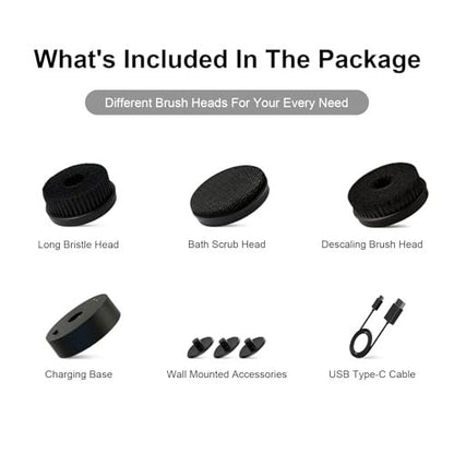 Electric Body Brush Back Scrubber for Shower - Waterproof Long Dual Handle Power Body Scrubber with 3 Heads, 2 Speeds, for Cleansing, Exfoliating and Massaging Skin, Black Avelisse