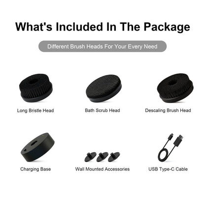 Electric Body Brush Back Scrubber for Shower - Waterproof Long Dual Handle Power Body Scrubber with 3 Heads, 2 Speeds, for Cleansing, Exfoliating and Massaging Skin, Black Avelisse