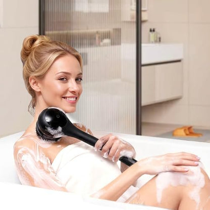 Electric Body Brush Back Scrubber for Shower - Waterproof Long Dual Handle Power Body Scrubber with 3 Heads, 2 Speeds, for Cleansing, Exfoliating and Massaging Skin, Black Avelisse