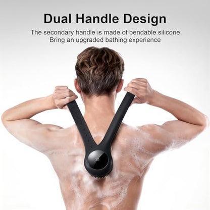 Electric Body Brush Back Scrubber for Shower - Waterproof Long Dual Handle Power Body Scrubber with 3 Heads, 2 Speeds, for Cleansing, Exfoliating and Massaging Skin, Black Avelisse
