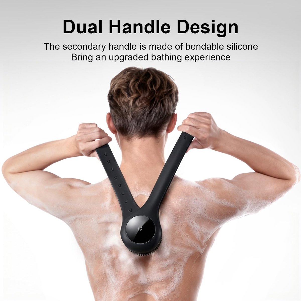 Electric Body Brush Back Scrubber for Shower - Waterproof Long Dual Handle Power Body Scrubber with 3 Heads, 2 Speeds, for Cleansing, Exfoliating and Massaging Skin, Black Avelisse