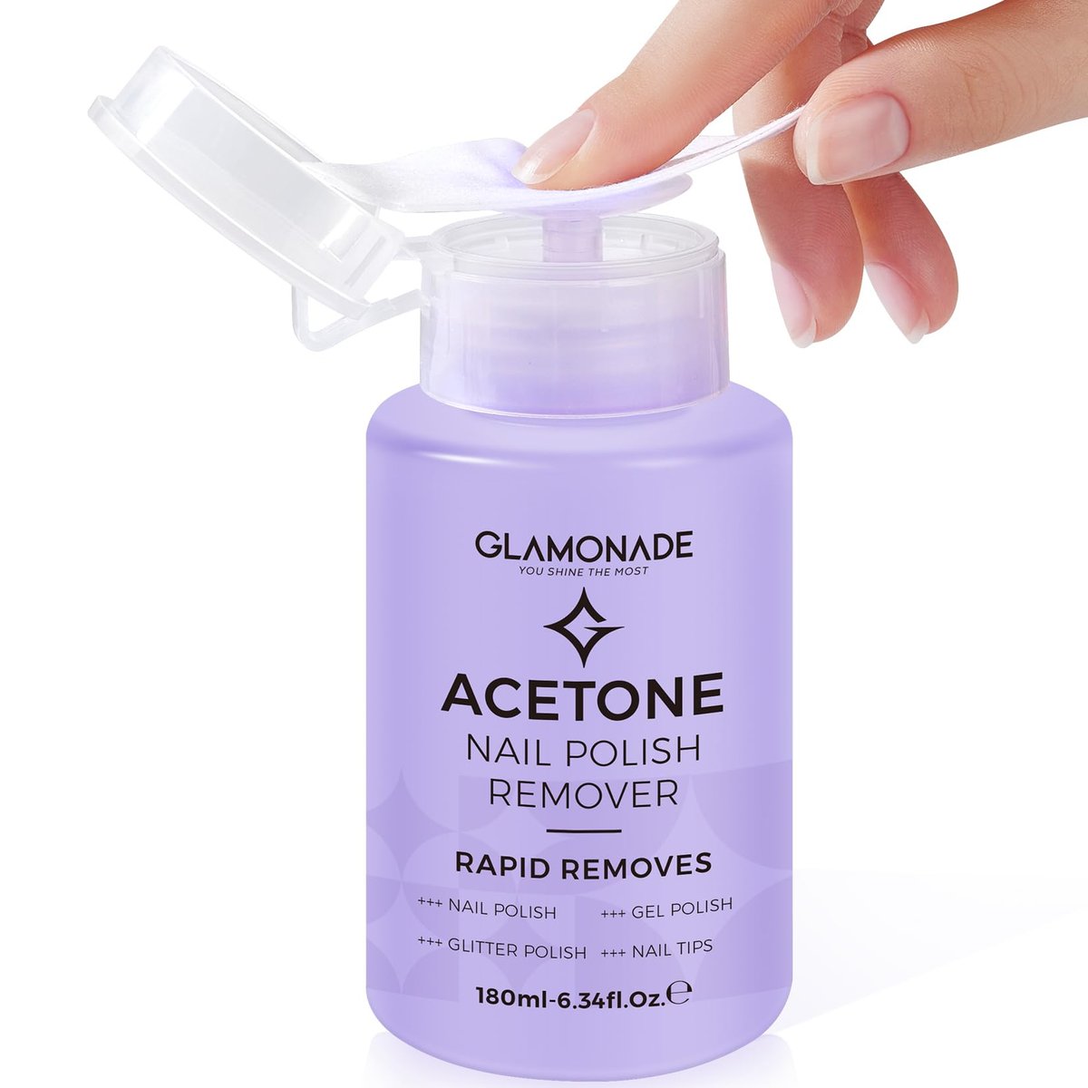 Glamonade Acetone Nail Polish Remover 6.34 Fl Oz – Grape Scent Gel Polish Remover with Easy Push-Down Pump for Regular Nail Polish, Gel, Nail Tips, Glitter Polish - görsel 1