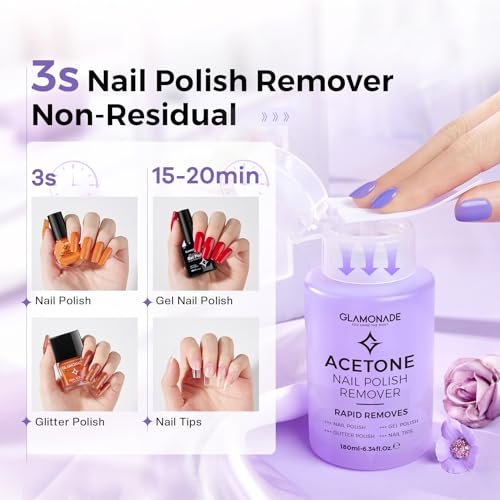 Glamonade Acetone Nail Polish Remover 6.34 Fl Oz – Grape Scent Gel Polish Remover with Easy Push-Down Pump for Regular Nail Polish, Gel, Nail Tips, Glitter Polish - görsel 4