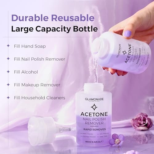 Glamonade Acetone Nail Polish Remover 6.34 Fl Oz – Grape Scent Gel Polish Remover with Easy Push-Down Pump for Regular Nail Polish, Gel, Nail Tips, Glitter Polish - görsel 16