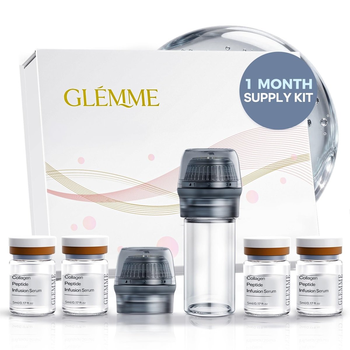 Micro Infusion System for Face & Neck | Titanium Needle Cosmetic Stamp with Hydra Microneedling Serum (Peptides & Hyaluronic Acid) – 0.25mm Home Infusion Set, All Skin Types Avelisse