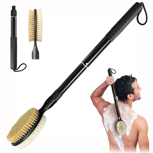 Gobiteli Back Scrubber with Soft and Stiff Bristles, 17-25 Inch Long Handle Dual-Sided Shower Brush for Body Deep Cleaning Avelisse