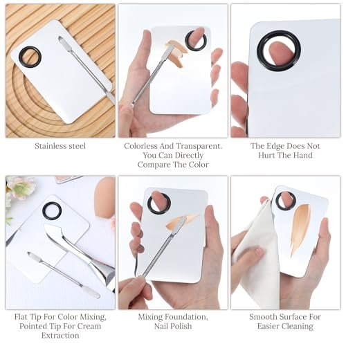 Matwsec 3-Piece Makeup Mixing Palette Set - Foundation Palette with Spatula & Double-Ended Brush for Cream, Liquid & Nail Art Blending - görsel 6