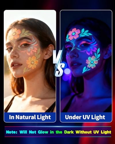 Oiomniv Glow in The Dark Face Paint Markers, 10 Colors UV Neon Body Paint Pens, Waterproof & Skin-Safe Blacklight Tattoo Markers, Washable Temporary Tattoo Pens for Halloween, Music Festivals Parties Avelisse