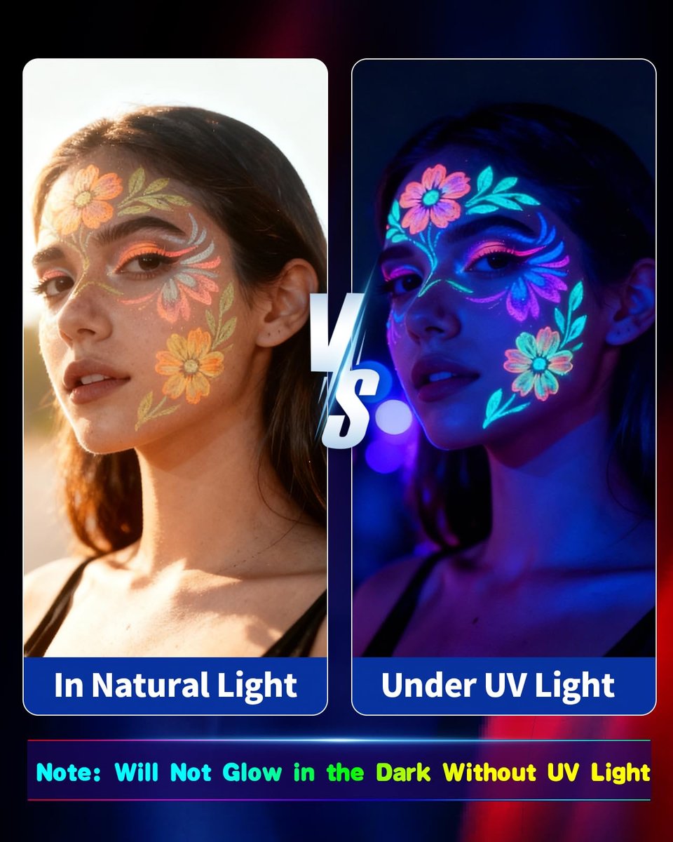 Oiomniv Glow in The Dark Face Paint Markers, 10 Colors UV Neon Body Paint Pens, Waterproof & Skin-Safe Blacklight Tattoo Markers, Washable Temporary Tattoo Pens for Halloween, Music Festivals Parties Avelisse