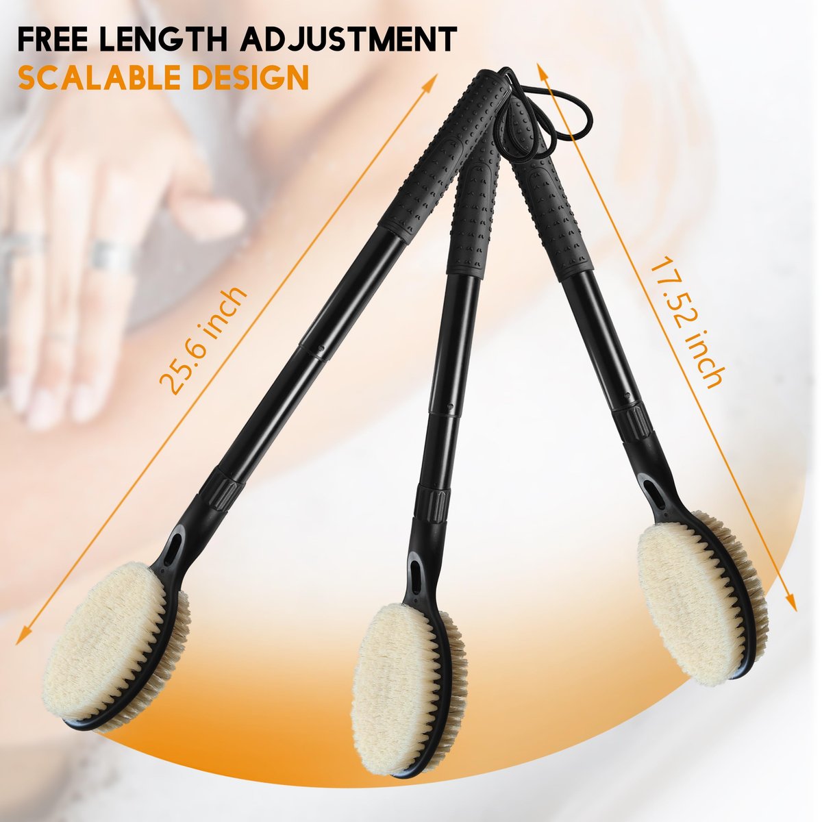 BTideas Back Scrubber for Shower - Detachable Bath Brush (17.52" - 25.6") for Elderly & Disabled, Exfoliating Body Brush for Improved Skin Health Avelisse