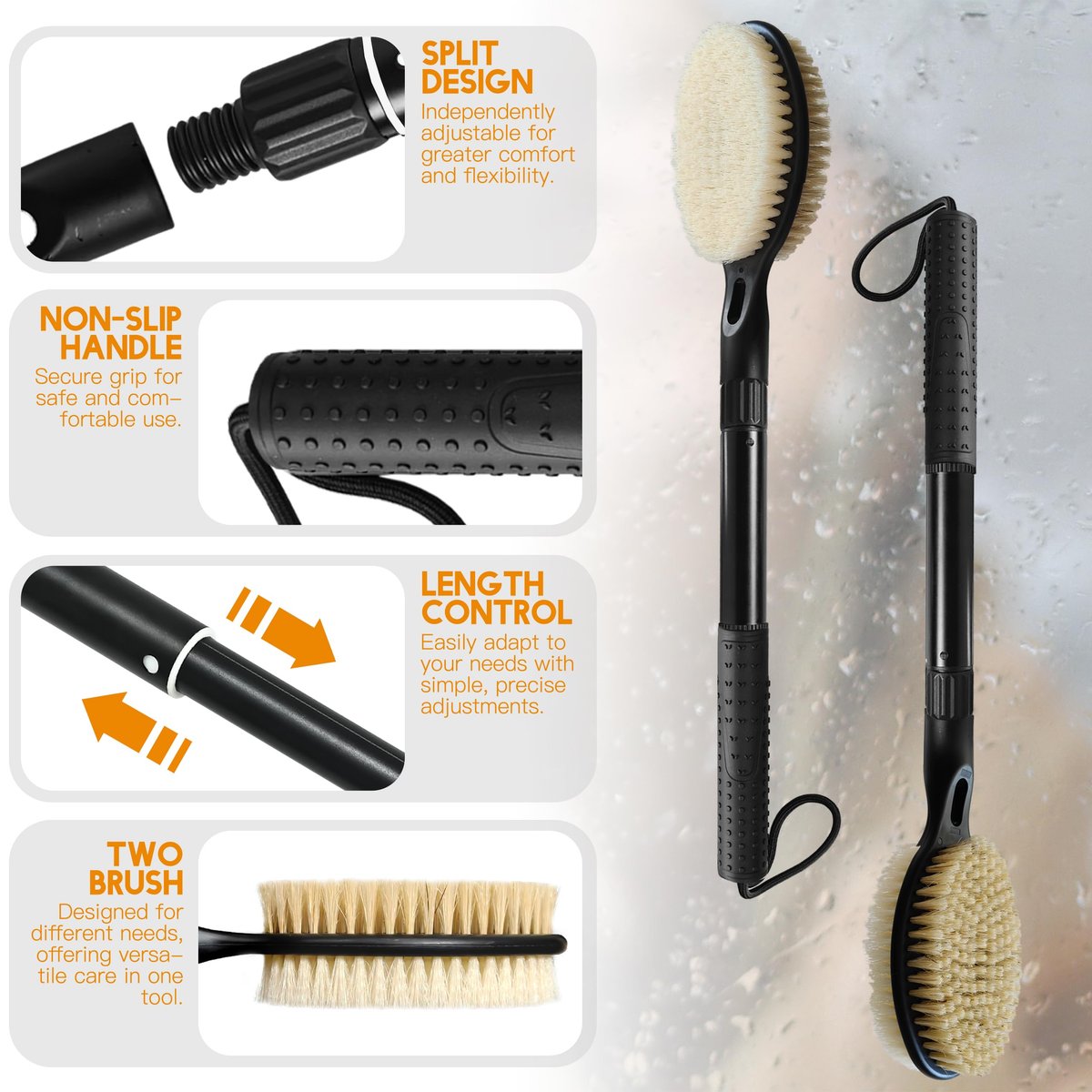 BTideas Back Scrubber for Shower - Detachable Bath Brush (17.52" - 25.6") for Elderly & Disabled, Exfoliating Body Brush for Improved Skin Health Avelisse