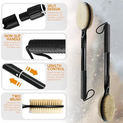 BTideas Back Scrubber for Shower - Detachable Bath Brush (17.52" - 25.6") for Elderly & Disabled, Exfoliating Body Brush for Improved Skin Health Avelisse