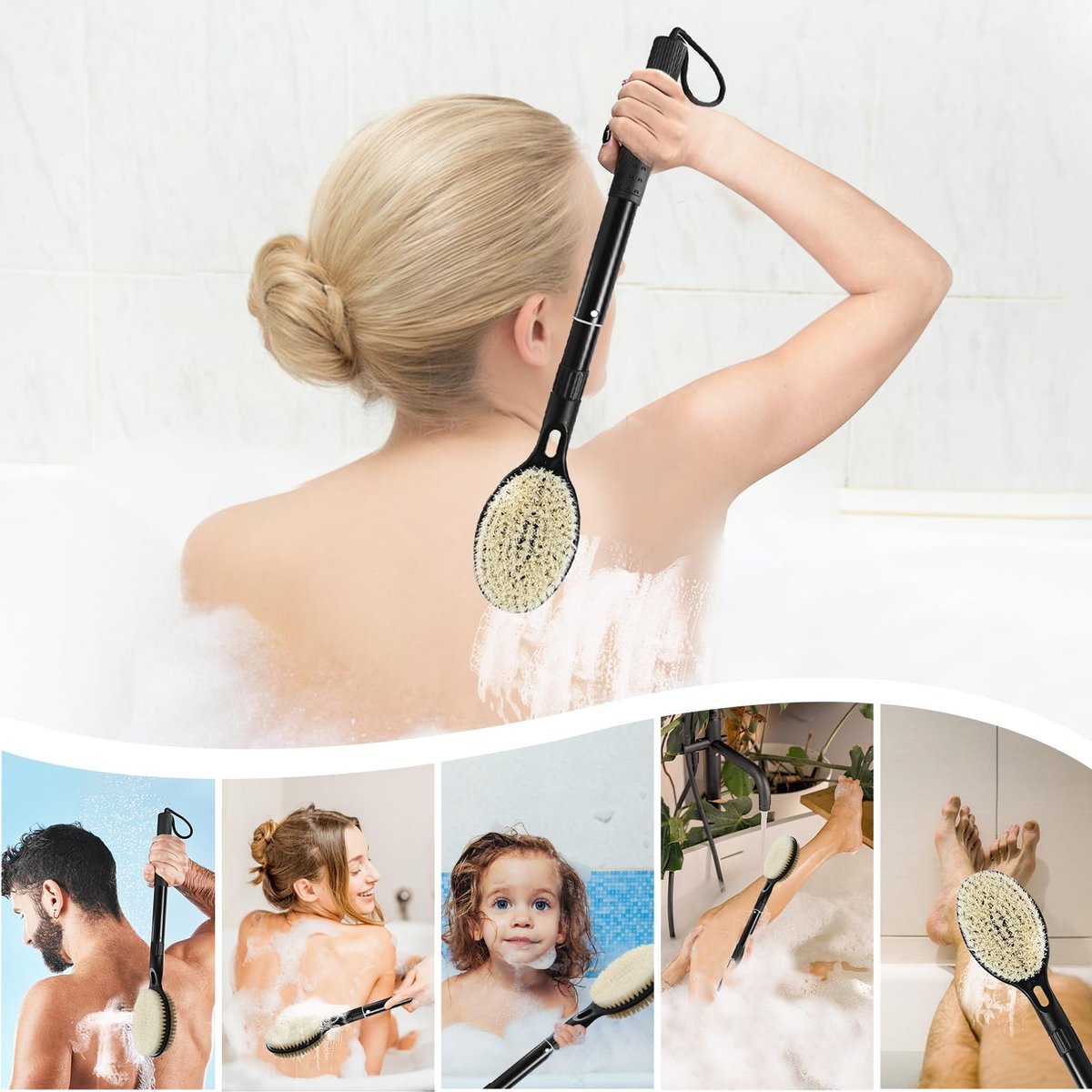 BTideas Back Scrubber for Shower - Detachable Bath Brush (17.52" - 25.6") for Elderly & Disabled, Exfoliating Body Brush for Improved Skin Health Avelisse