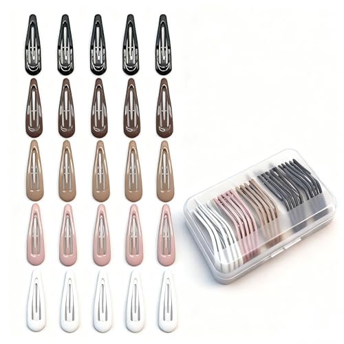 HXIELEC 25-Pack Water Drop Snap Hair Clips - Non-Slip Glossy Coated Metal Barrettes for Women & Girls, 5 Colors with Storage Box - görsel 2