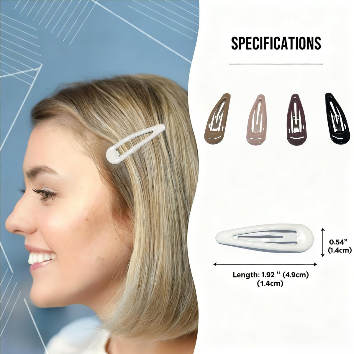 HXIELEC 25-Pack Water Drop Snap Hair Clips - Non-Slip Glossy Coated Metal Barrettes for Women & Girls, 5 Colors with Storage Box - görsel 5