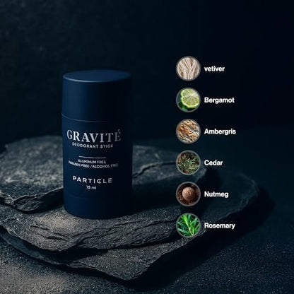 Gravité Deodorant for Men – Aluminum & Paraben Free, Fresh & Invigorating Scent with Bergamot, Grapefruit, Rosemary, Cashmere Wood & Vetiver – Long-Lasting Natural Deodorant 75ml Avelisse