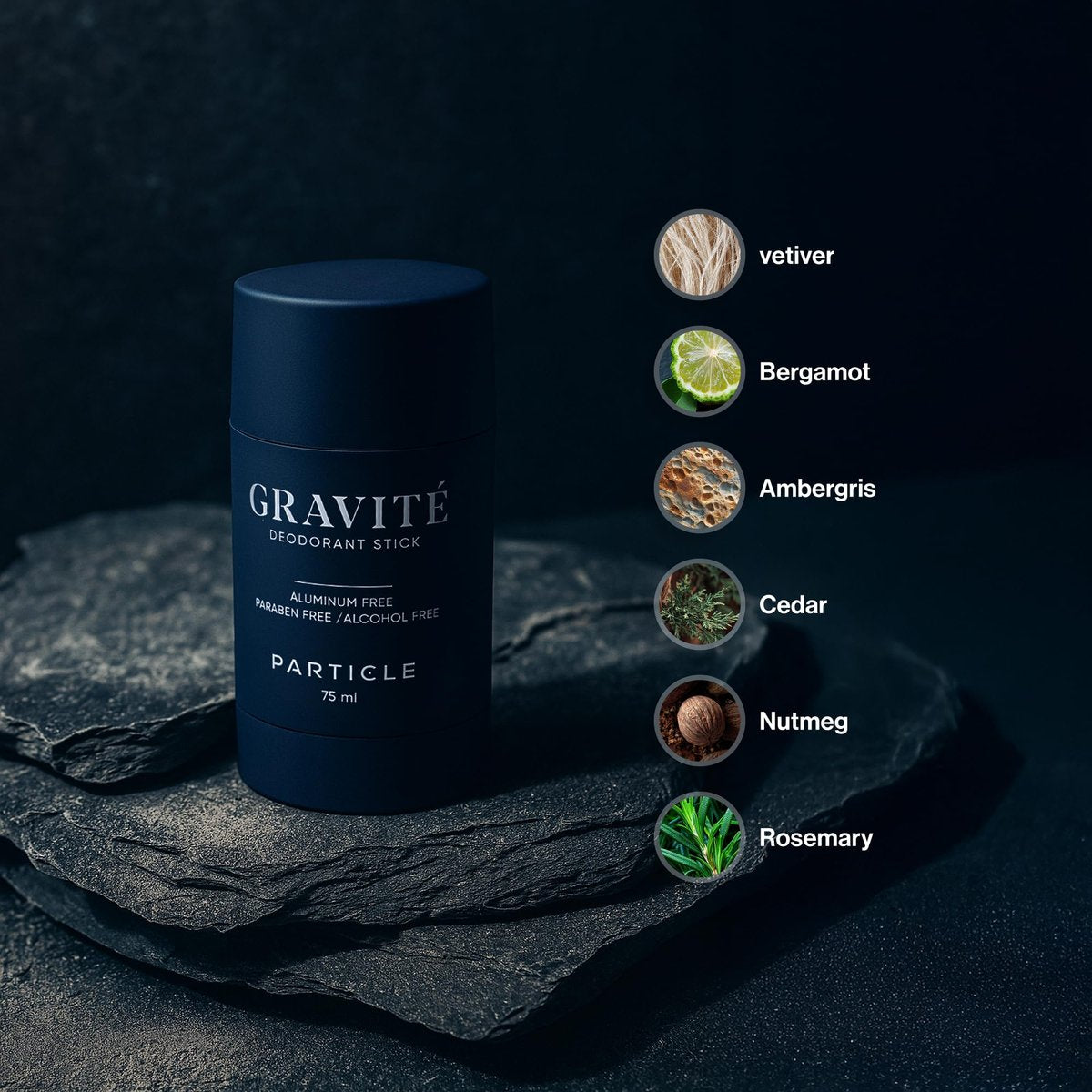Gravité Deodorant for Men – Aluminum & Paraben Free, Fresh & Invigorating Scent with Bergamot, Grapefruit, Rosemary, Cashmere Wood & Vetiver – Long-Lasting Natural Deodorant 75ml Avelisse