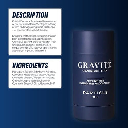 Gravité Deodorant for Men – Aluminum & Paraben Free, Fresh & Invigorating Scent with Bergamot, Grapefruit, Rosemary, Cashmere Wood & Vetiver – Long-Lasting Natural Deodorant 75ml Avelisse