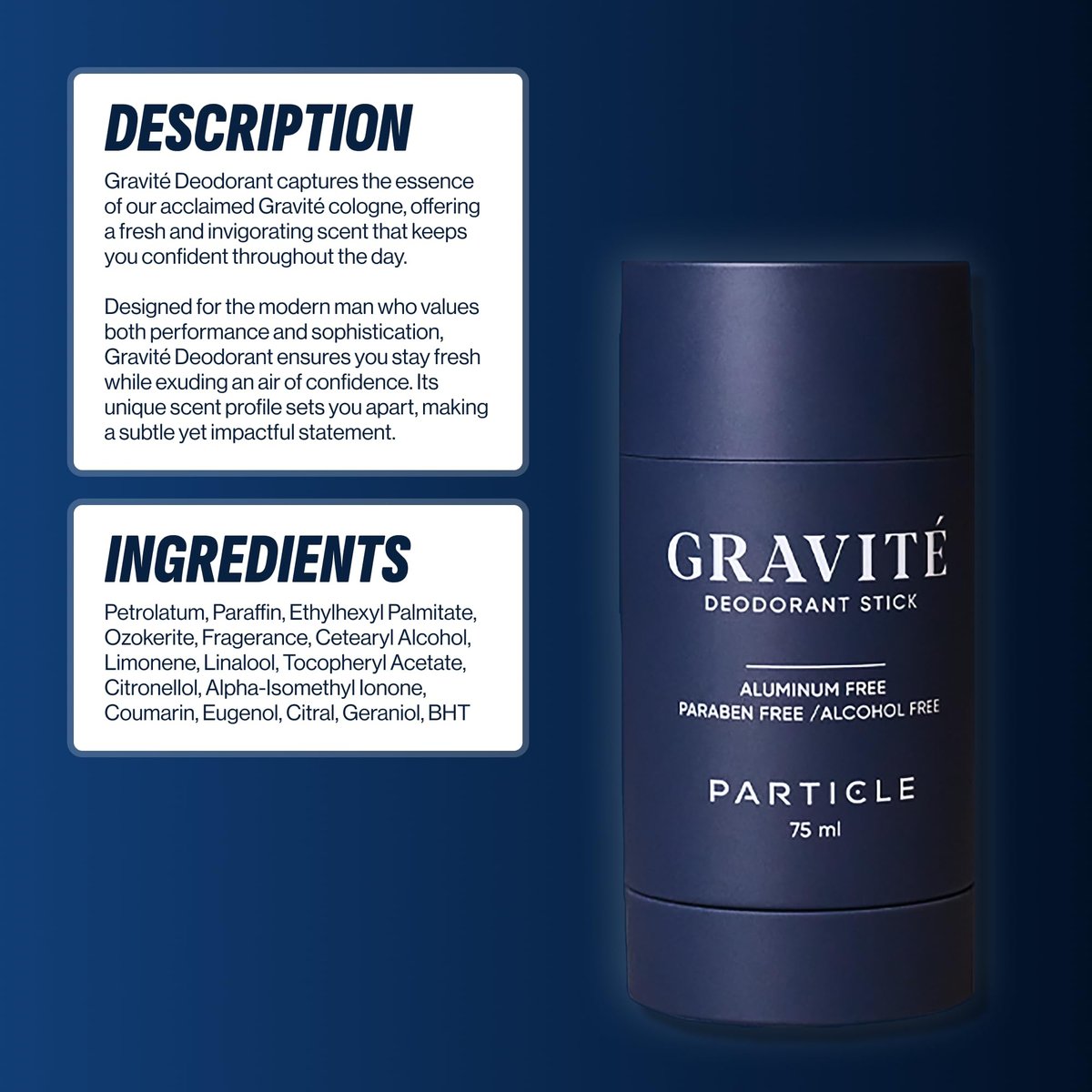 Gravité Deodorant for Men – Aluminum & Paraben Free, Fresh & Invigorating Scent with Bergamot, Grapefruit, Rosemary, Cashmere Wood & Vetiver – Long-Lasting Natural Deodorant 75ml Avelisse