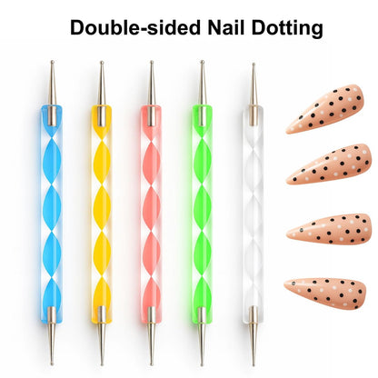 15pcs Pink Nail Art Brushes, 5pcs Dual-Ended Dotting Pens, 10 Nail Stands with 2 Bases, Nail Art Palette, Double-Sided Tape & Adhesive Tabs – Complete DIY Nail Design Set by HHOOMY