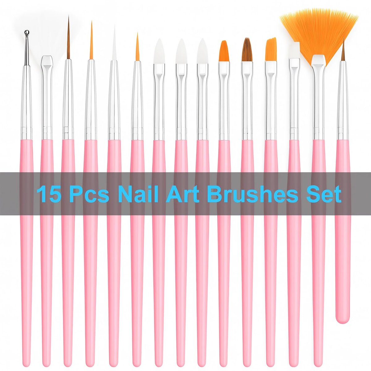 15pcs Pink Nail Art Brushes, 5pcs Dual-Ended Dotting Pens, 10 Nail Stands with 2 Bases, Nail Art Palette, Double-Sided Tape & Adhesive Tabs – Complete DIY Nail Design Set by HHOOMY - görsel 3