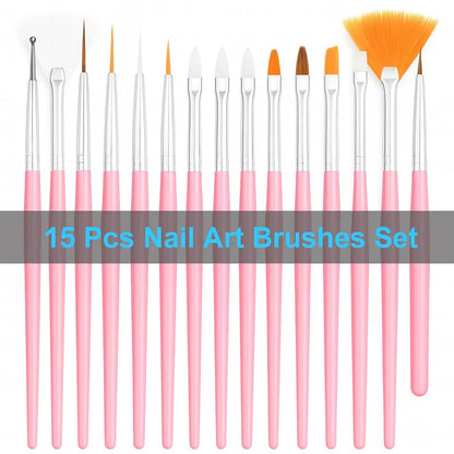 15pcs Pink Nail Art Brushes, 5pcs Dual-Ended Dotting Pens, 10 Nail Stands with 2 Bases, Nail Art Palette, Double-Sided Tape & Adhesive Tabs – Complete DIY Nail Design Set by HHOOMY