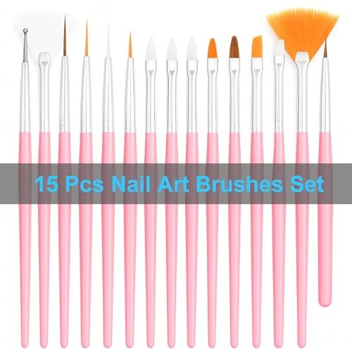 15pcs Pink Nail Art Brushes, 5pcs Dual-Ended Dotting Pens, 10 Nail Stands with 2 Bases, Nail Art Palette, Double-Sided Tape & Adhesive Tabs – Complete DIY Nail Design Set by HHOOMY - görsel 4