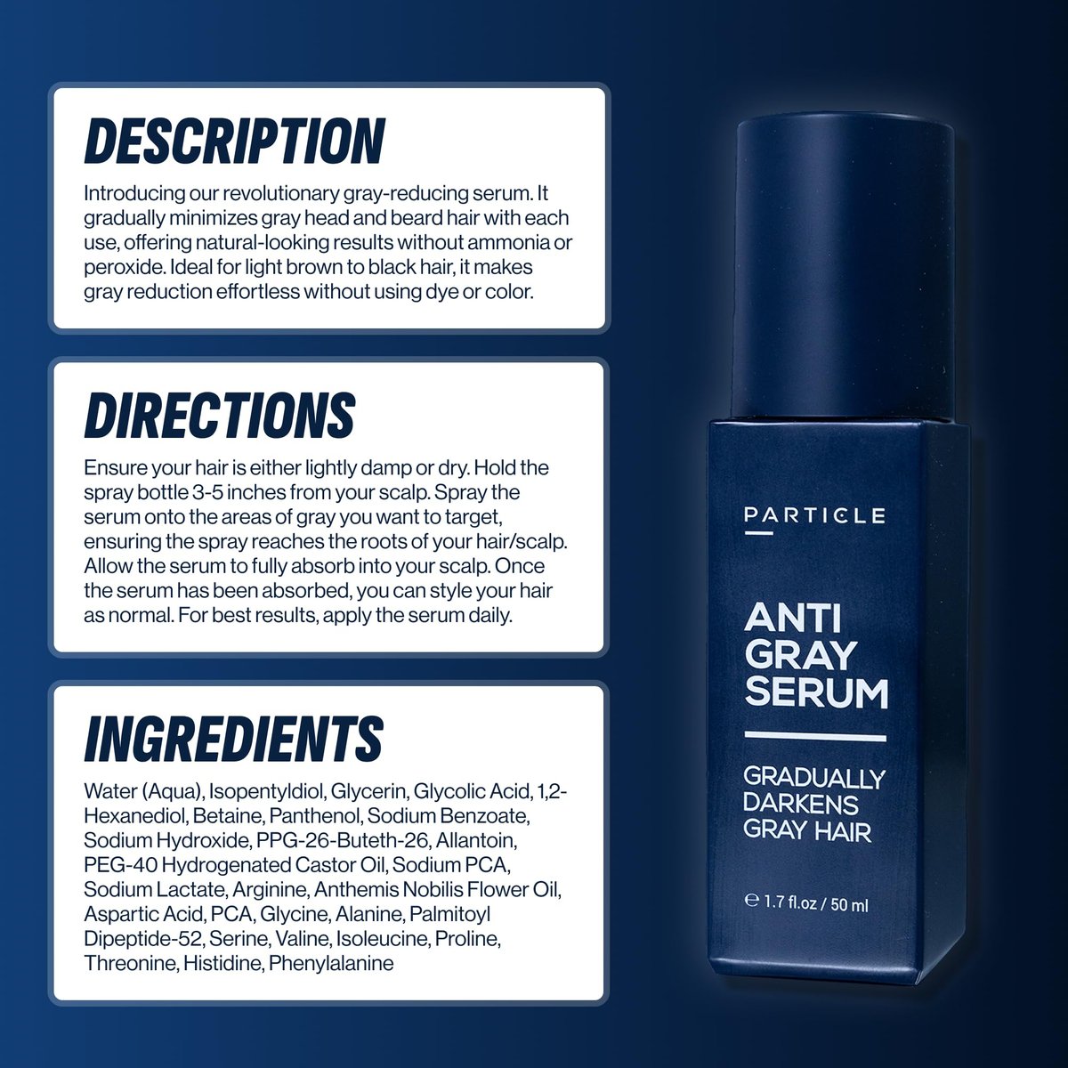 Particle Anti-Gray Serum for Men – Natural Gray Reduction for Hair & Beard with Silverfree™, Vitamin A, Melitane & Allantoin – Peroxide & Ammonia Free Avelisse