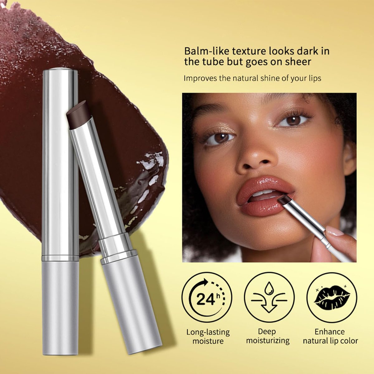 HJXUQIME Hydrating Honey Lipstick 2-Pack – Sheer Tinted Lip Balm with Natural Black Cherry Tint for All Skin Tones (Black + Pink) - görsel 7