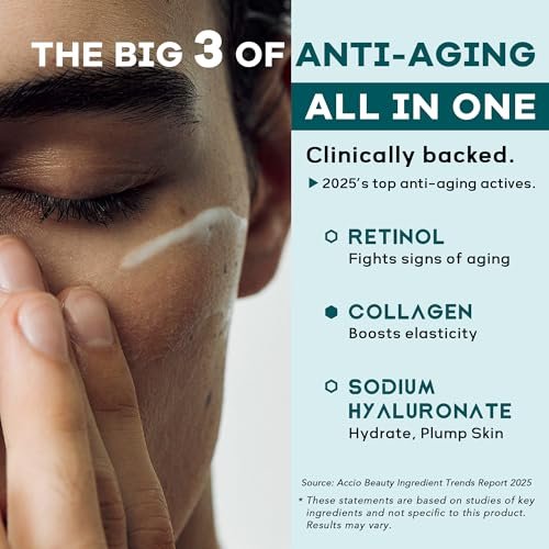 6-in-1 Face Cream for Men: Hydrating Water Based Moisturizer with Retinol, Collagen, Sodium Hyaluronate - Anti Aging Day and Night Cream (1.7 Fl Oz) Avelisse