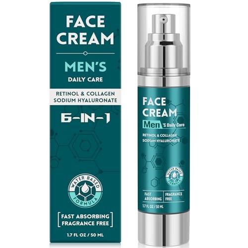 6-in-1 Face Cream for Men: Hydrating Water Based Moisturizer with Retinol, Collagen, Sodium Hyaluronate - Anti Aging Day and Night Cream (1.7 Fl Oz) Avelisse