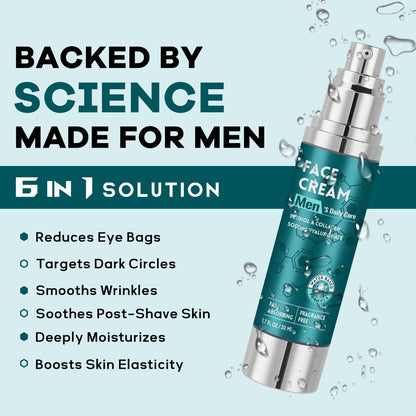 6-in-1 Face Cream for Men: Hydrating Water Based Moisturizer with Retinol, Collagen, Sodium Hyaluronate - Anti Aging Day and Night Cream (1.7 Fl Oz) Avelisse