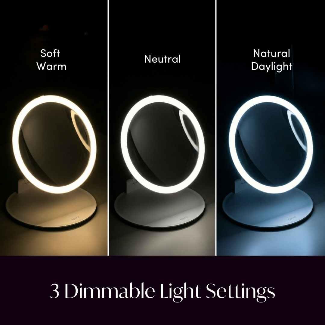 Fancii 10x Travel Magnifying Makeup Mirror with Lights, Rechargeable, Height Adjustable 8" Stand, 3 Dimmable Color Modes (Abigail) - White Avelisse