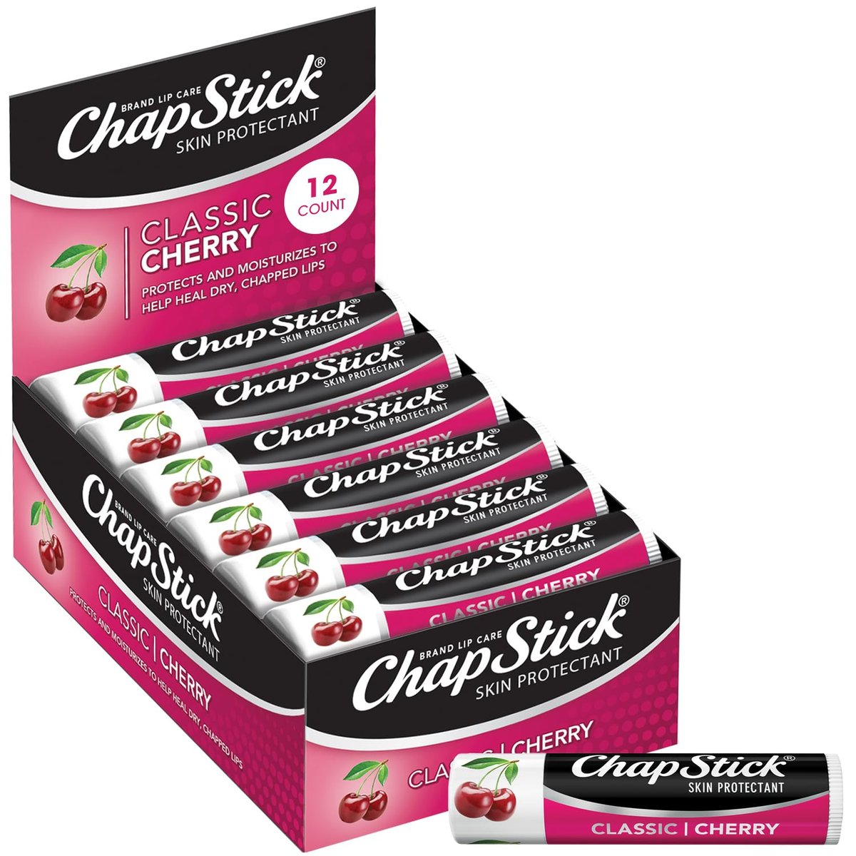 ChapStick Classic Cherry Lip Balm Bulk 12-Count – Moisturizing Lip Care for Dry Lips, 0.15 Oz Each Avelisse