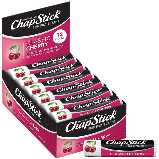 ChapStick Classic Cherry Lip Balm Bulk 12-Count – Moisturizing Lip Care for Dry Lips, 0.15 Oz Each Avelisse