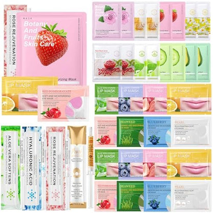 36-Piece Face Mask Skin Care Set for Women – Moisturizing & Hydrating Sheet Masks, Lip Patches, Eye Patches, Face Essence – Spa Gift Set for Self Care, Valentine's Day, Mother's Day, Birthday Avelisse