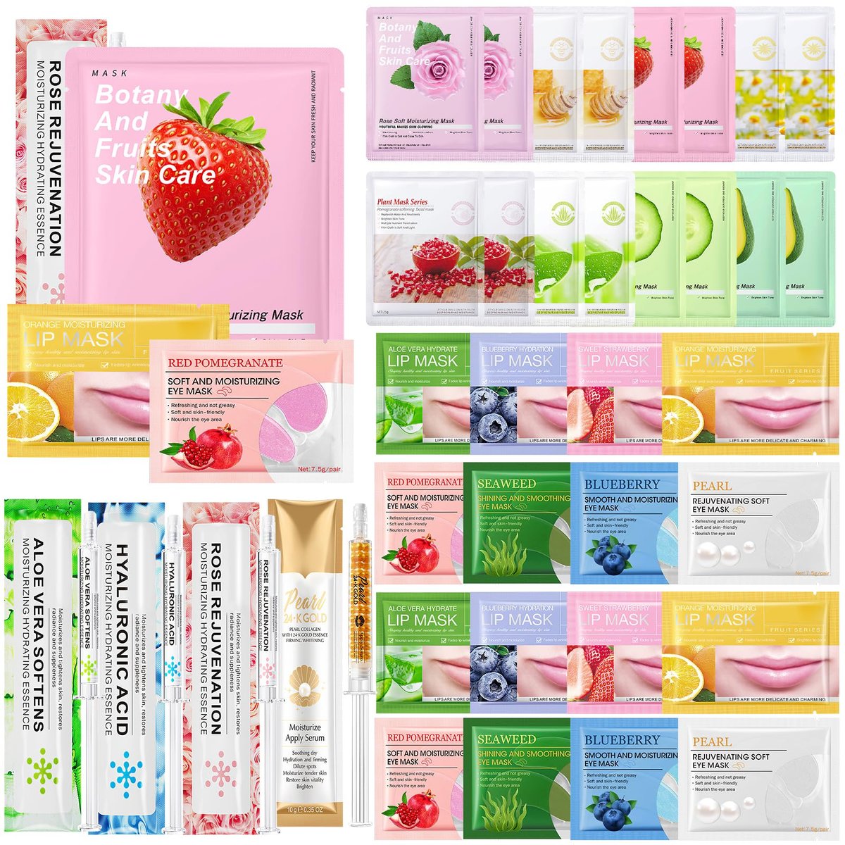 36-Piece Face Mask Skin Care Set for Women – Moisturizing & Hydrating Sheet Masks, Lip Patches, Eye Patches, Face Essence – Spa Gift Set for Self Care, Valentine's Day, Mother's Day, Birthday Avelisse
