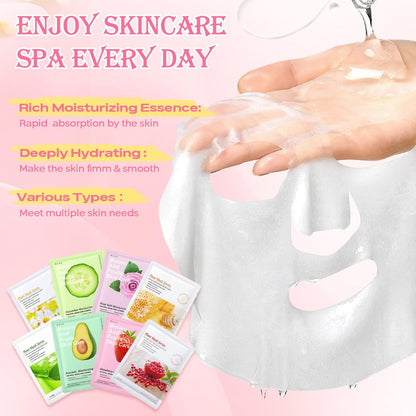 36-Piece Face Mask Skin Care Set for Women – Moisturizing & Hydrating Sheet Masks, Lip Patches, Eye Patches, Face Essence – Spa Gift Set for Self Care, Valentine's Day, Mother's Day, Birthday Avelisse