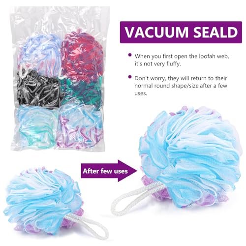 6 Pack Bath Loofah Sponge - XXL Large Mesh Pouf Shower Sponge Exfoliating Body Scrubber Shower Scrunchies - görsel 12