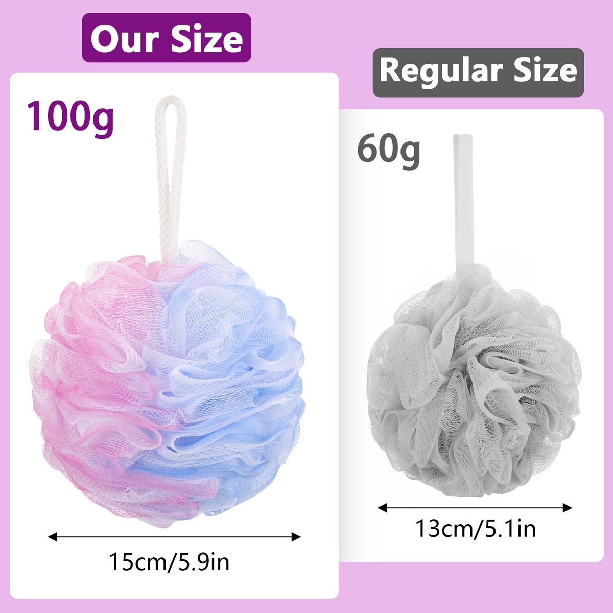 6 Pack Bath Loofah Sponge - XXL Large Mesh Pouf Shower Sponge Exfoliating Body Scrubber Shower Scrunchies - görsel 3