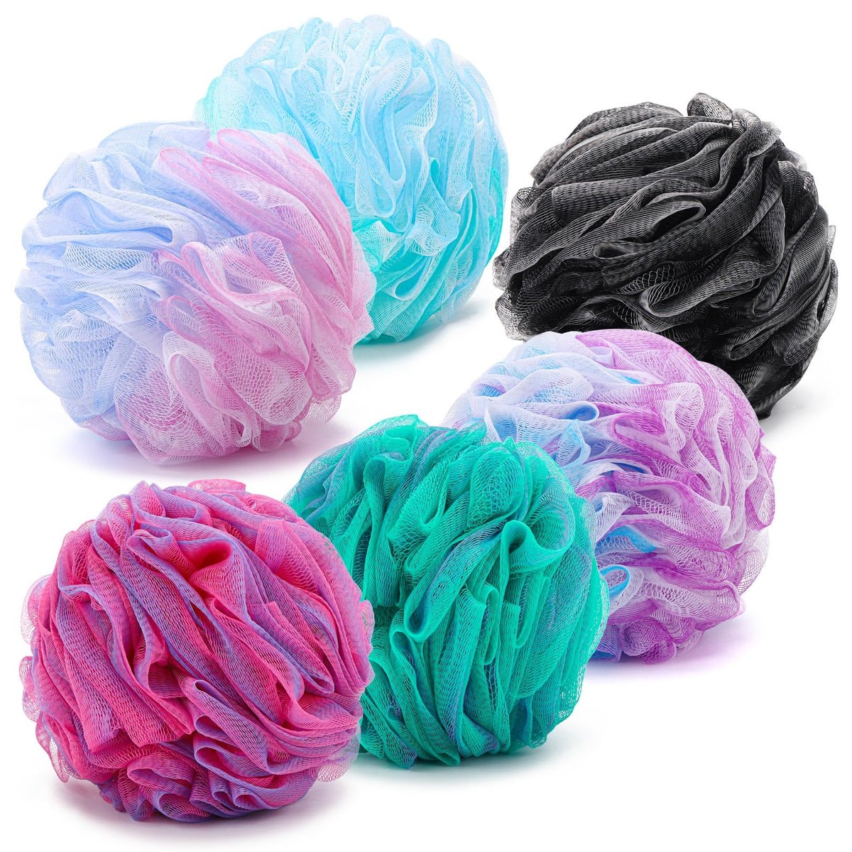 6 Pack Bath Loofah Sponge - XXL Large Mesh Pouf Shower Sponge Exfoliating Body Scrubber Shower Scrunchies - görsel 1